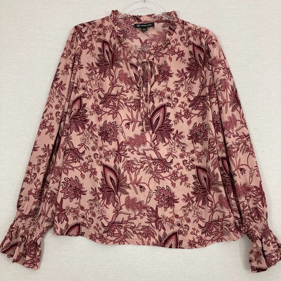 INC International Concepts Pink Purple Floral Tie Front Preppy Blouse XL - Picture 1 of 9